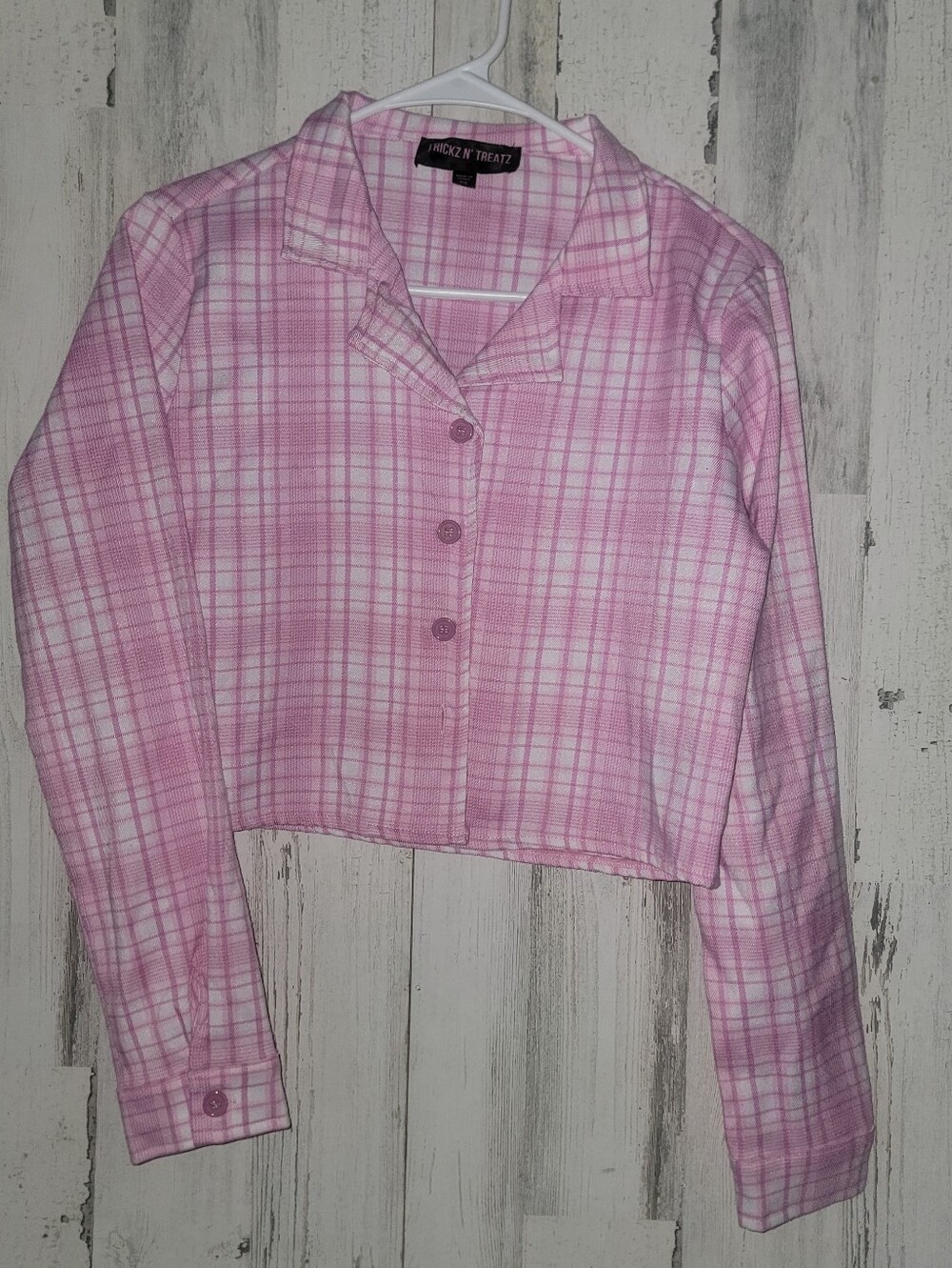 Dolls Kill Trickz N Treatz Pink Plaid Cropped Flannel